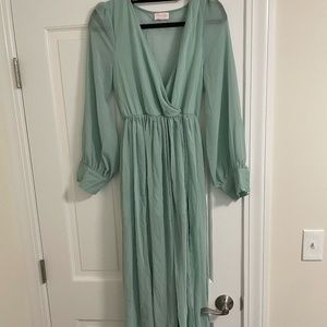 Blue/Green Long Sleeve Maxi Dress